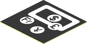 Sticker  1.1 x  1.1 with White Banknote and Coins on Black Background