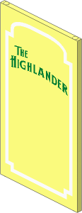 Glass for Window  1 x  4 x  6 with "THE HIGHLANDER" and White Decorative Border Pattern