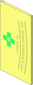 Glass for Window  1 x  4 x  6 with "Dr. Jones Animal Care No Snakes!" and Green Cross with Paw Print Pattern