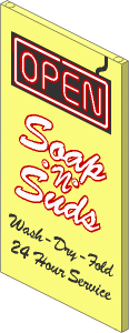 Glass for Window  1 x  4 x  6 with "OPEN", "Soap n' Suds" and "Wash - Dry - Fold 24 Hour Service" Sign Pattern