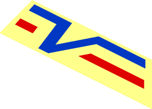 Sticker  1.1 x  3.8 Trapezoid with Blue V and Red Lines Right on Transparent Background