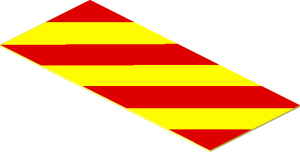 Sticker  0.8 x  1.8 with Red/Yellow Stripes Right Up