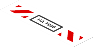 Sticker  1 x  3.8 with "HA 7990", Red/White Stripes, White Edges