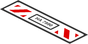 Sticker  1 x  3.8 with "HA 7990", Red/White Stripes, Black Edges