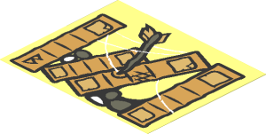 Sticker  2.8 x  3.5 with Books, Cobweb, Stones and Arrow Left