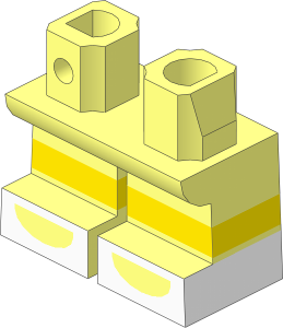 Minifig Hips and Legs Short with Yellow Legs and White Open Toe Shoes Pattern