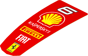 Sticker  4.3 x  1.8 with "6" and Logos on Red Background (Formed)