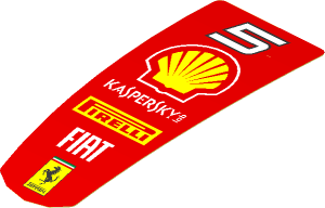 Sticker  4.3 x  1.8 with "5" and Logos on Red Background (Formed)