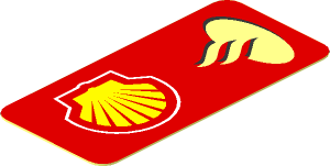 Sticker  1.7 x  0.8 Left with Logos Shell and Santander on Red Background