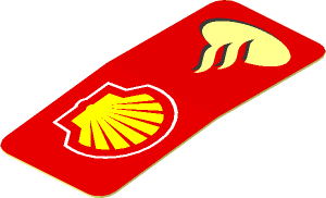 Sticker  1.7 x  0.8 Left with Logos Shell and Santander on Red Background (Formed)