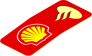 Sticker  1.7 x  0.8 Right with Logos Shell and Santander on Red Background (Formed)