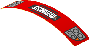 Sticker  0.8 x  4 with Headlamps and "AW281EF" Licence Plate on Red Background (Formed)
