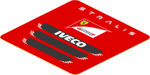 Sticker  1.8 x  1.8 with Iveco Stralis Truck Front with Logo Scuderia Ferrari on Red Background