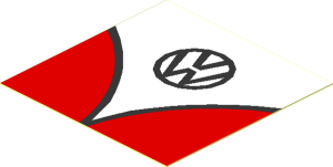 Sticker  1.9 x  1.9 with VW Logo on Red/White Bus Front