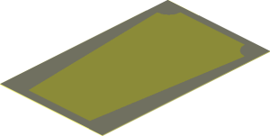 Sticker  2.8 x  1.7 with Olive Green Trapezoid with Cut Corners on Dark Bluish Grey Background