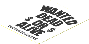 Sticker  2.3 x  1.8 with "WANTED DEAD OR ALIVE" Sign