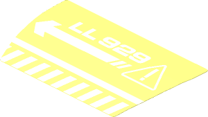 Sticker  3 x  5 with White 'LL 929' Exclamation and Arrow Pointing Left (Formed)