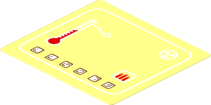 Sticker  3.4 x  3.9 with Thermometer, Radioactivity Symbol and 'LL2079' in White Squares