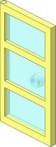 Door  1 x  4 x  6 with 3 Panes and Stud Handle with TransLightBlue Glass (Complete)
