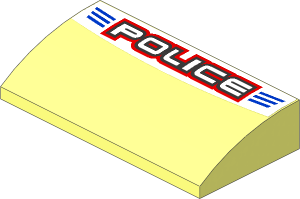 Slope Brick Curved  2 x  4 with Black/Red "POLICE" on White/Blue Stripes Sticker