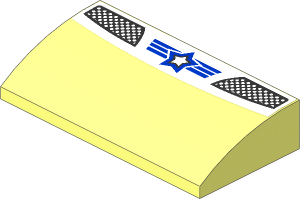 Slope Brick Curved  2 x  4 with Black/Blue Star on Blue/White Stripes and Grilles Sticker