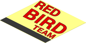 Sticker  2.7 x  3.0 with Red "RED BIRD TEAM" and Black Stripe Right