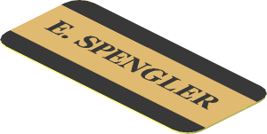 Sticker 0.9 x 1.9 with "E. SPENGLER" and Black and Tan Stripes