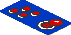 Sticker  0.9 x  1.8 Red Buttons and Joystick on Blue Background