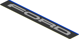 Sticker  0.8 x  5.8 with Light Grey FORD in Black Stripe on Blue Background