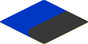 Sticker  1.8 x  1.8 with Black Trapezoid on Blue Background Right