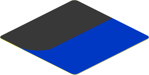 Sticker  1.8 x  1.8 with Black Trapezoid on Blue Background Left