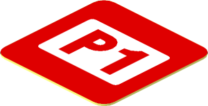 Sticker  0.8 x  0.8 with Red "P1" in White Square on Red Background