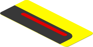 Sticker  0.8 x  1.9 with Red Stripe on Black and Yellow Background Right