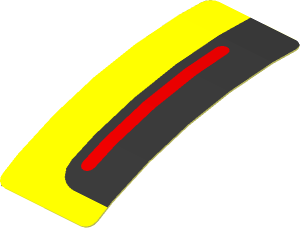 Sticker  0.8 x  1.9 with Red Stripe on Black and Yellow Background Left (Formed)