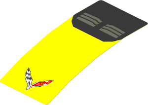 Sticker  4.0 x  1.8 with Chevrolet Corvette Z06-C7 Logo on Yellow Background and Dark Grey Air Vents on Black Background (Formed)