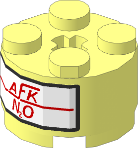 Brick  2 x  2 Round Reinforced with Red Nitrous Oxide Injection Label "AFK N2O" on White Background Sticker