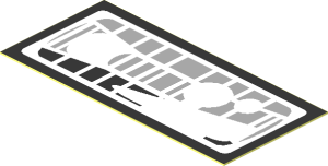 Sticker  0.9 x  1.9 with Black and Light Grey Stripes on White Background with Reflection Areas with Black Border