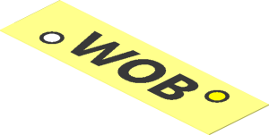 Sticker  0.8 x  2.8 with Black "WOB" on Transparent Background