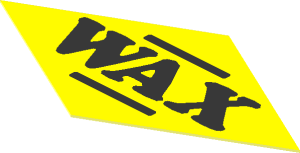 Sticker  0.9 x  1.9 Rhomboid with Black "WAX" on Yellow Background