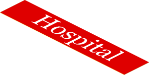 Sticker  1 x  6 with White "Hospital" on Red