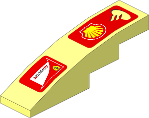 Slope Brick Curved  4 x  1 with Left Logos Shell, Santander and Scuderia Ferrari on Red Background Stickers