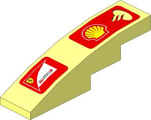 Slope Brick Curved  4 x  1 with Right Logos Shell, Santander and Scuderia Ferrari on Red Background Stickers