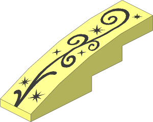 Slope Brick Curved  4 x  1 with Silver Swirl and Stars Pattern