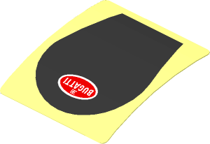 Sticker  1.9 x  1.8 with Black Radiator Grille and Bugatti Logo on Transparent Background (Formed)
