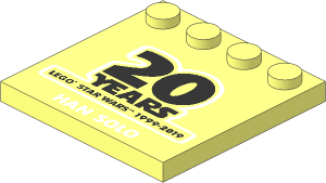 Plate  4 x  4 with 4 Studs on One Edge with "20 YEARS LEGO STAR WARS 1999-2019" and "HAN SOLO" Pattern