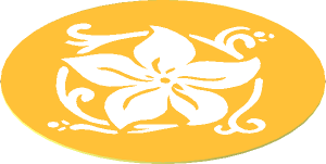 Sticker  1.7 x  1.7 Round with White Flower on Chrome Gold Background