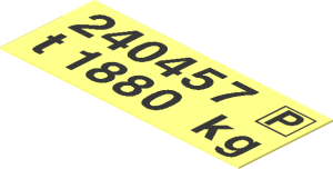 Sticker  0.8 x  1.9 with "240457 P" and "t 1880 kg" on Transparent Background