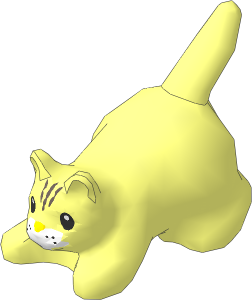 Animal Cat Crouching with Black Eyes, Dark Brown Stripes on Head and White Muzzle Pattern