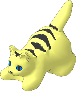 Animal Cat Crouching with Medium Blue Eyes, Black Pupils, Nose and Stripes on Back Pattern
