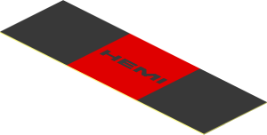 Sticker  0.9 x  2.9 with "HEMI" on Red/Black Stripe